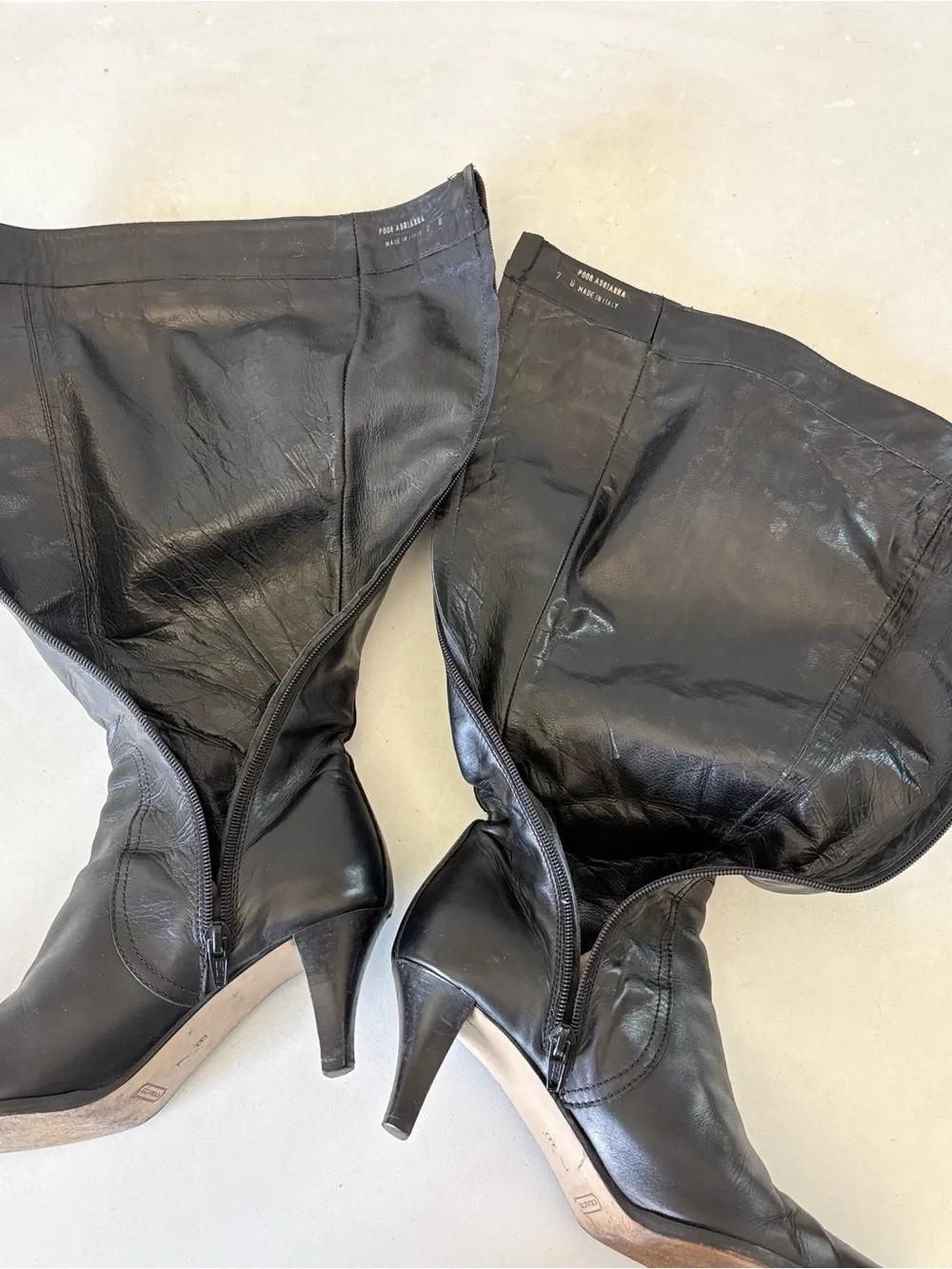 Coach Black Full Leather Knee High Pumps Boots Point Toe Zip Womens Size 7 Italy